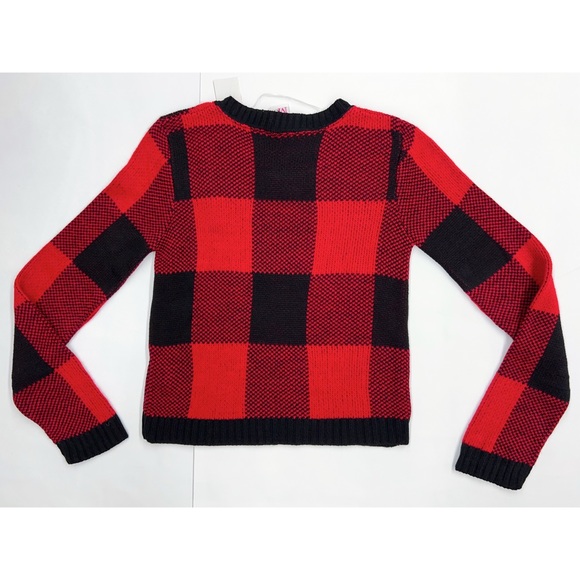 OhMG! Red Black Buffalo Check Plaid Knit Pullover Long Sleeve Sweater - Picture 10 of 15